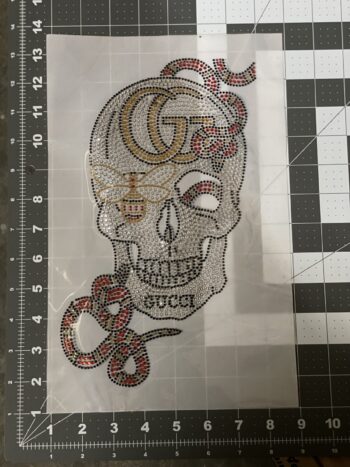 Snake skull logo iron on rhinestone patches