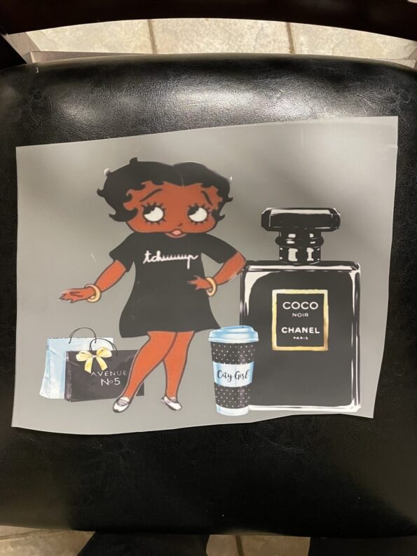 Betty black dress melanin girl iron heat transfers