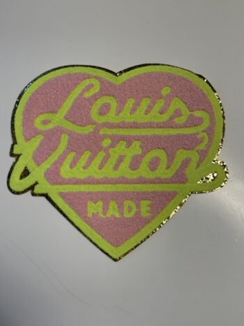 Pink Made heart Chenille gold iron on patches