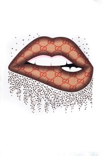 Heat transfer rhinestone gg brown lip iron on appliqué