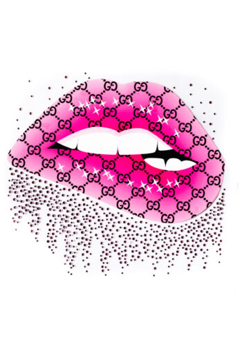 GG pink lip iron on heat transfers rhinestone