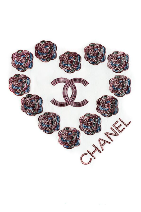 Pink heart CC iron on rhinestone patch