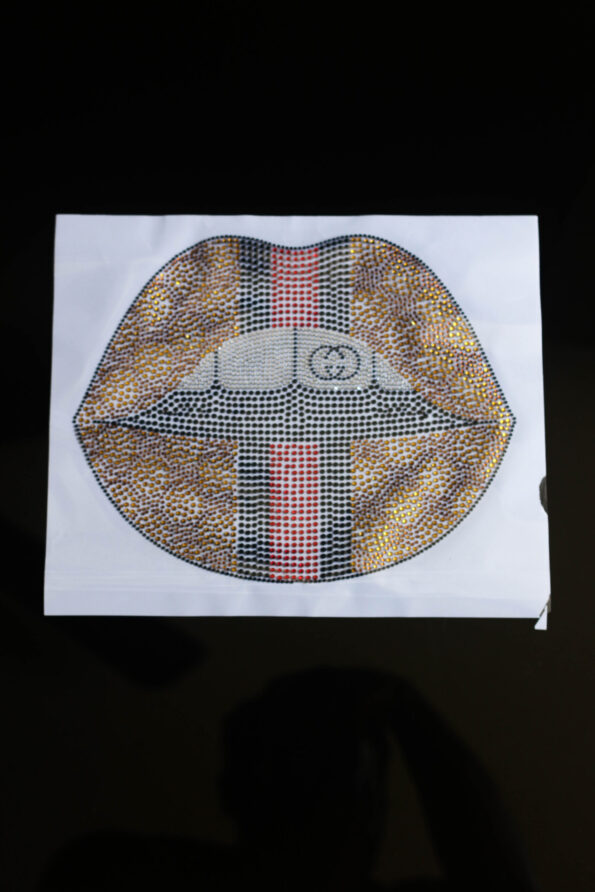 GG lip iron on rhinestone transfer