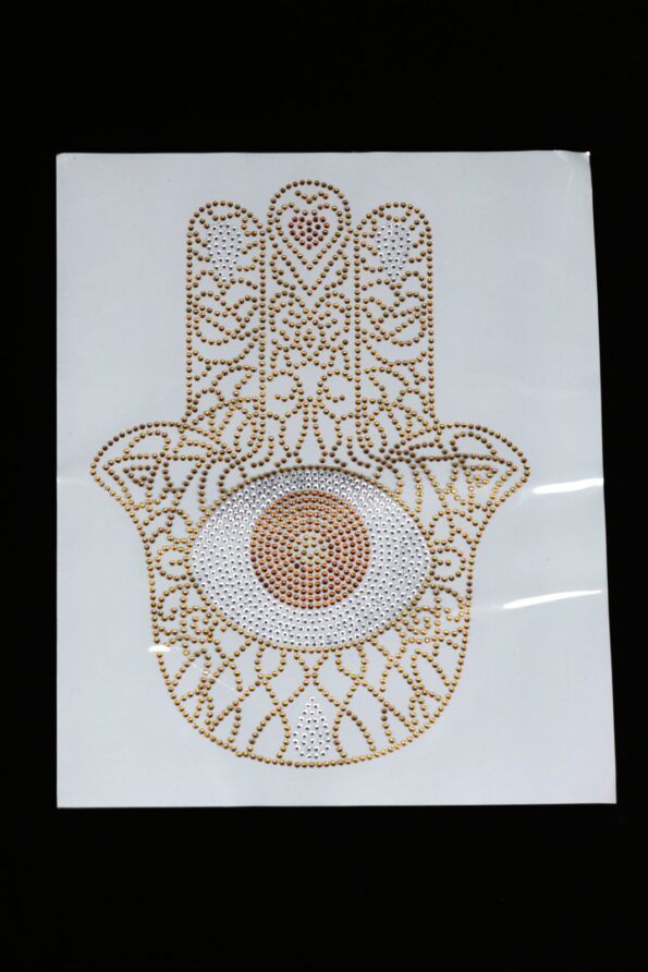 Gold Hamsa evil eye iron on rhinestone transfers