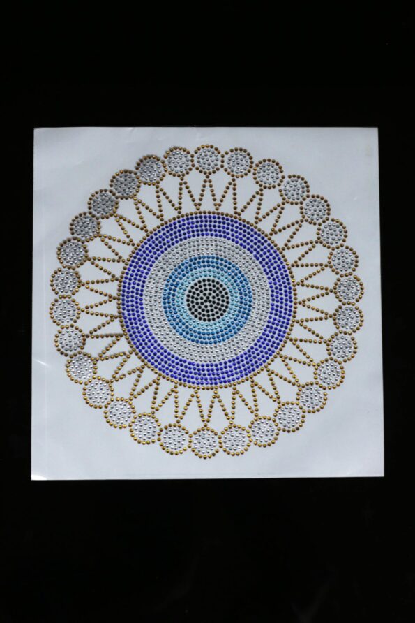 Gold round eye iron on rhinestone transfers