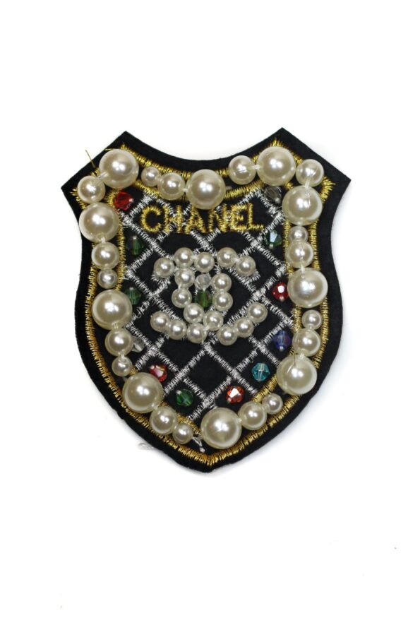 Black beaded badge pearl patches