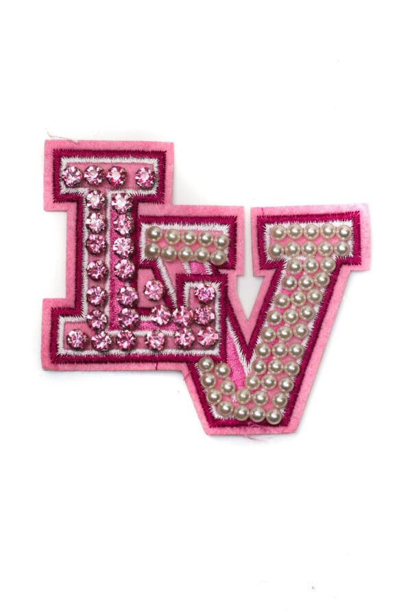 Pink beaded letter embroidery iron on patches