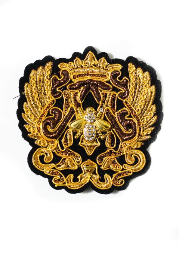 Gold bee badge embroidered patch