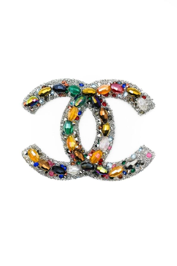 Silver Colorful C Pearl Iron on Rhinestone patches for clothing