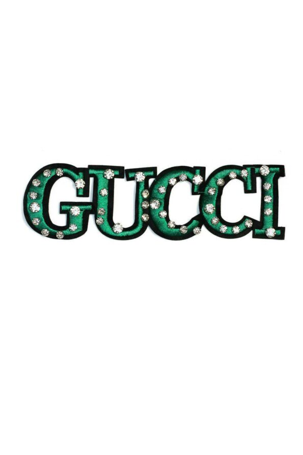 Green Rhinestone GG Embroidered Patch