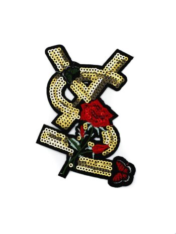 Gold Flower iron on sequin patches