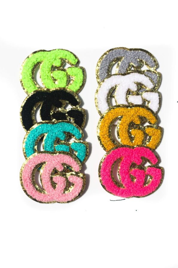 Bright gold glitter iron on chenille patches