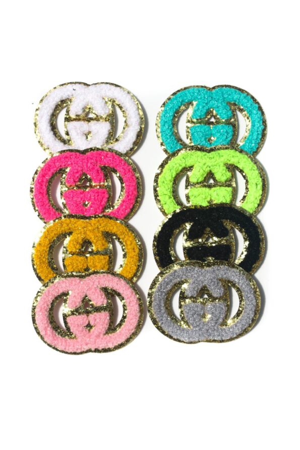 Bright interlock gold glitter iron on chenille patches