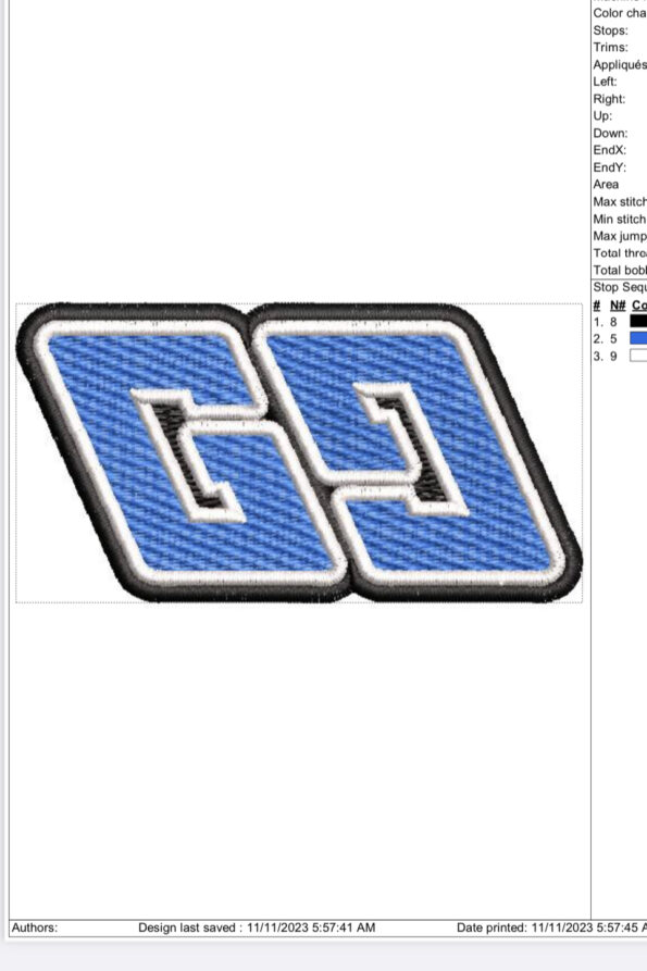 Blue GG round embroidery Design