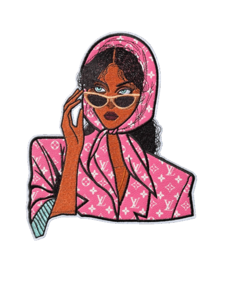 Large pink lady iron on leather patch