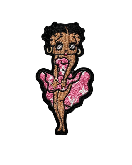 Large pink betty iron on leather patch