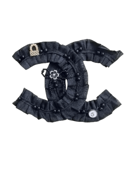 Black lace beaded c embroidery patches