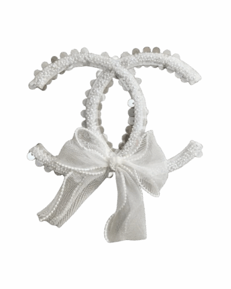 White beaded c embroidery patches