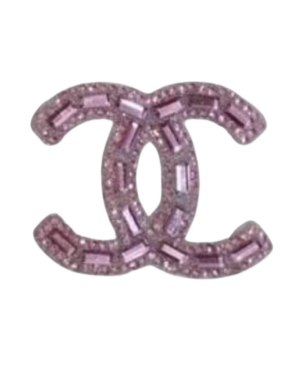 Glass pink C iron on rhinestone patches