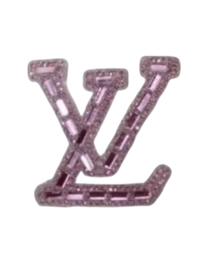 Pink glass L iron on rhinestone patches